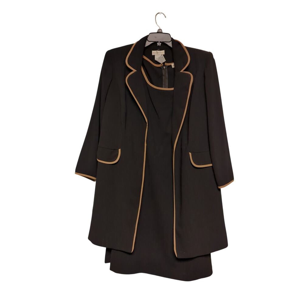 Anna Maxwell Dress Jacket Set 16W Black Tan Contrast Piping Professional
